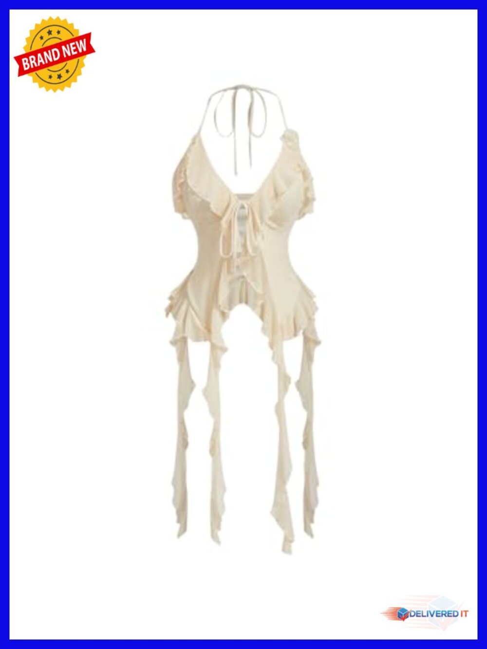 Floral Halter Tie Front Backless Ruffle Tassel Camisole Top